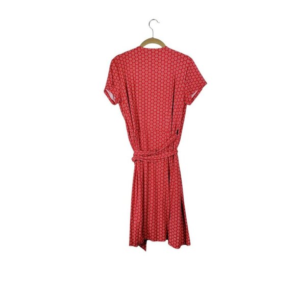 Loft Wrap Dress NWT Short Sleeve Red Foulard Medallion Print True Wrap Size 6 - Picture 2 of 9